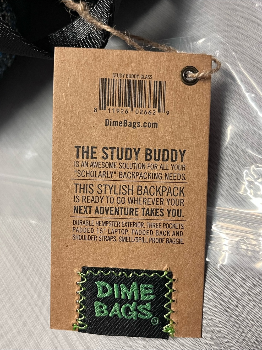 NWT Dime Bags Study Buddy Glass Hemp Backpack Laptop Bag Blue Tweed - Picture 5 of 9